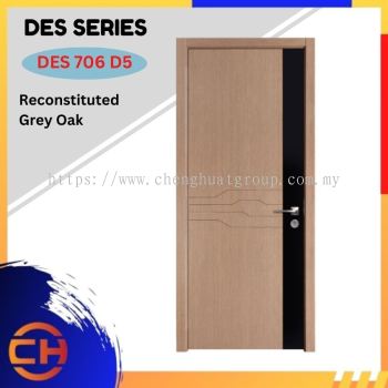 DES Series are doors that conveys a fresh and simple look for designing modern interiors DES 706 D5 Reconstituted Grey Oak with Decorative Black Acrylic