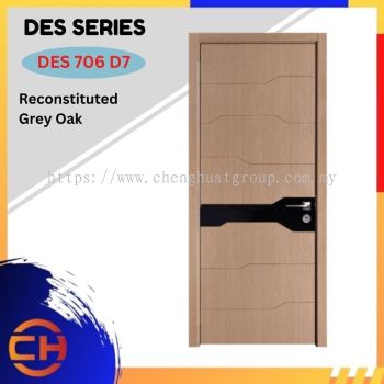 DES Series are doors that conveys a fresh and simple look for designing modern interiors DES 706 D7 Reconstituted Grey Oak with Decorative Black Acrylic