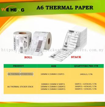 A6 THERMAL PAPER 100MM X 150MM