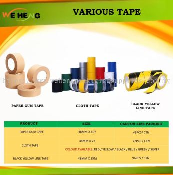 VARIOUS TAPE (PAPER GUM TAPE |  CLOTH TAPE |  BLACK YELLOW LINE TAPE)