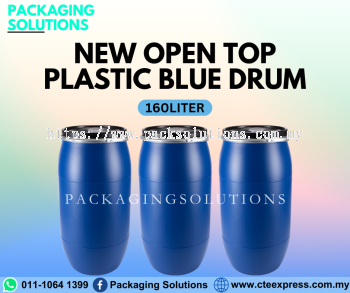 New Open Top Plastic Blue Drum - 160L