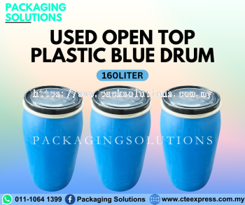 Used Open Top Plastic Blue Drum - 160L