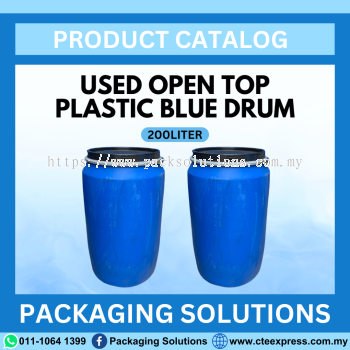 Used Open Top Plastic Blue Drum - 200L