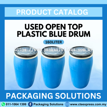 Used Open Top Plastic Blue Drum - 160L