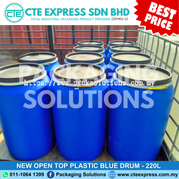 New Open Top Plastic Blue Drum - 220L