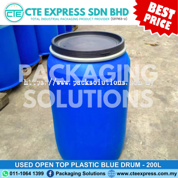 Used Open Top Plastic Blue Drum - 200L