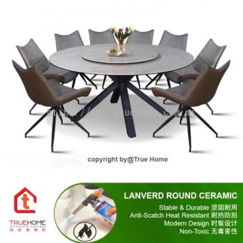 LANVERD 8 Seater Round Ceramic Dining Set