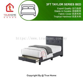 TAYLOR 3FT Single Bed Frame- Grey Fabric(Come With 1 Drawer)