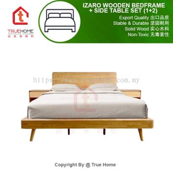 IZARO Wooden Bedframe + Side Table Set (1+2)