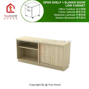 Open Shelf + Sliding Door Low Cabinet