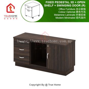 Fixed Pedestal 3D + Open Shelf + Swinging Door (R)