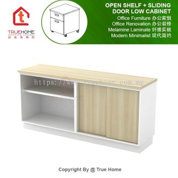 Open Shelf + Sliding Door Low Cabinet