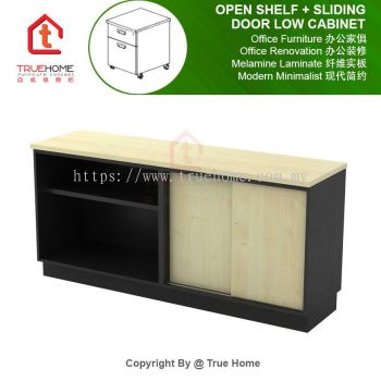 Open Shelf + Sliding Door Low Cabinet