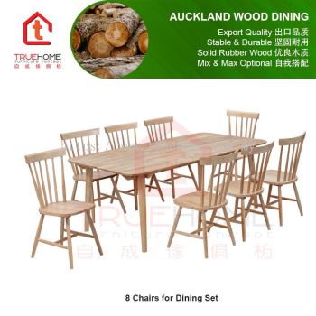 AUCKLAND Wood Dining Set/100cmX200cm Dining Table/Solid Wood Dining Chair/8 Seaters Chair/Walnut & Natural Color