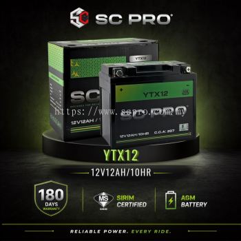 YTX12-BS SC PRO - Bateri CM200T/ATC 125M/CB1000F/VF750C/XT600/ZRX1200/VULCAN 900/GSX-R
