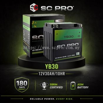YB30L-BS SC PRO - BATERI Harley Davidson 1803 CVO FLH(TOURING)2007-2016/1870 CVO FLH SERIES 2017-2019/1340 FL,FLH(TOURING)1997-1998/1450FL,FLH SERIES(TOURING)1999,2000-2006/1584 FL,FLH SERIES(TOURING)2007-2010