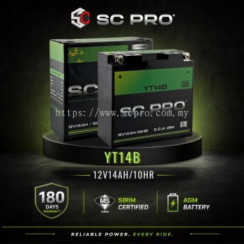 YT14B-BS SC PRO - BATERI CBR1000/XJR-1300/ FJR-1300/1300 ES (2003-2018)/ FJR-1000-fzi 1000cc(2001-2005)/Raider/RaiderS 11854cc (2008-2017)/yosung ST7-700cc (2010-2013)/Ducati Monster 796 (2014)
