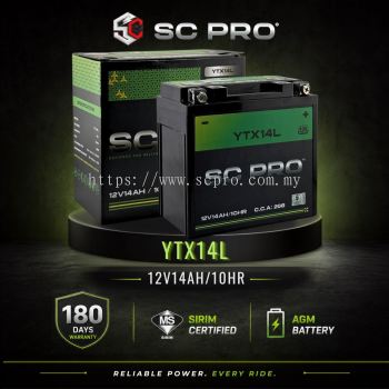 YTX14L-BS SC PRO - BATERI Harley Davidson 1200XL Sportster/XR1200X/STREET 750/STREET 500/XLL833/SPORTSTER LOW 05/06
