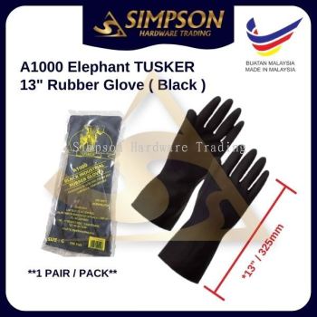 13" A1000 Elephant TUSKER Rubber Glove (Black)