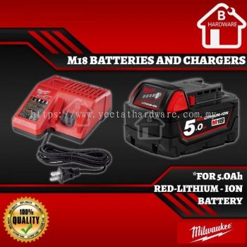 Milwaukee M18 Batteries and Chargers for 5.0AH Red-Lithium-Ion Battery