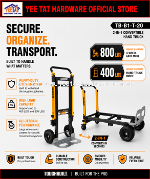 TOUGHBUILT STACKTECH Convertible Hand Truck / TOUGHBUILT Heavy Duty 2 Wheeled Trolley Hand Truck / TB-B1-T-20