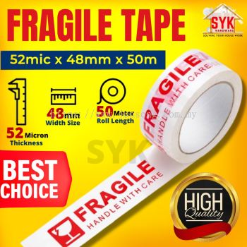 SYK Fragile OPP Tape High Quality Product Security / White Red Tape /  Packing Tape / Pita Anti Pecah (48mm X 50meter)