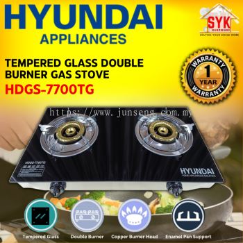 SYK HYUNDAI HDGS-7700TG 4.7Kw Black Tempered Glass Top Double Burner Gas Stove Kitchen Countertop Hob Dapur Masak