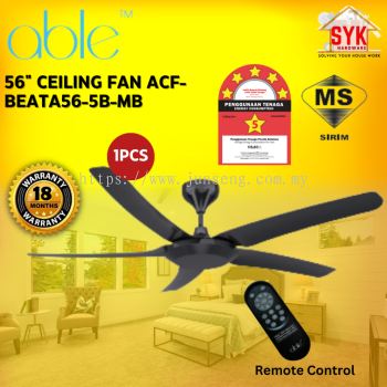 SYK Able ACF-BEATA56-5B-MB 56 Inch 1Pcs Ceiling Fan Black DC Motor 5 Blade Ceiling Fan Electric Remote Control Kipas