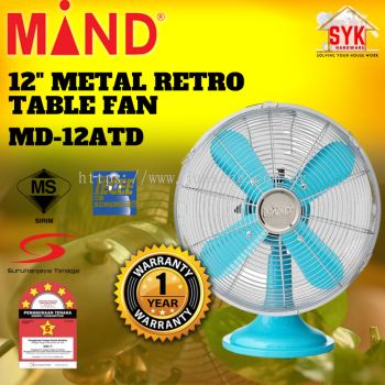 SYK Mind 12" MD-12ATD 1Pcs Premium Retro Metal Table Fan Electrical Table Fan Home Appliances Kipas Meja Besi