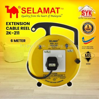 SYK SELAMAT 2K-211 6 Meter 1 Gang Portable Extension Cable Reel Plug Wire Heavy Duty Extension Cord Penyambung Wayar