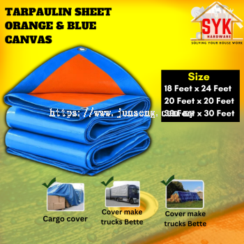 SYK Tarpaulin Sheet Waterproof Ready Made Orange Blue Outdoor Canvas Khemah Lori Kereta Plastik Canvas