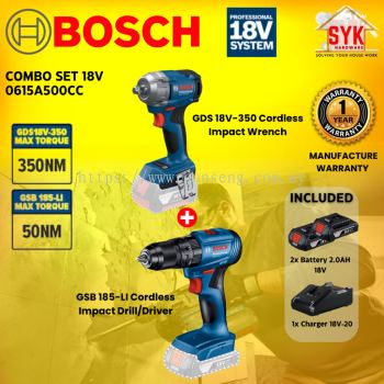 SYK Bosch Cordless Combo Set 18V GDS 18V-350 GSB 185-LI Cordless Impact Wrench Drill Driver Battery Machine 0615A500CC