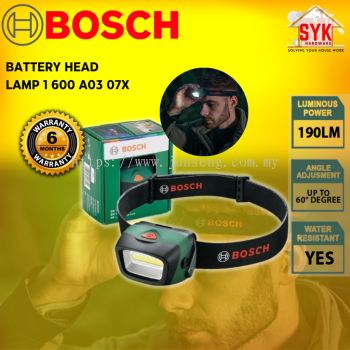 SYK Bosch LED Head Lamp Battery Outdoor Camping Head Flashlight Lampu Kepala Lampu Suluh Lampu Camping 1600A0307X