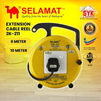 SYK SELAMAT 2K-211 1 Gang 6 10 Meter Portable Extension Cable Reel Plug Wire Heavy Duty Extension Cord Penyambung Wayar