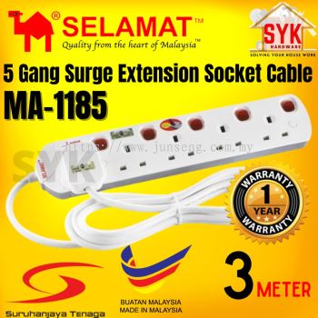 SYK SELAMAT MA-1185 3 Meter 5 Gang Surge Protector Extension Plug Heavy Duty Extension Socket Power Extension Wire