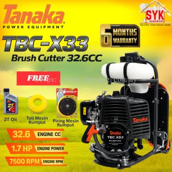 SYK Tanaka TBC-X33 Brush Cutter 32.6CC 2 Stroke Original Heavy Duty Backpack Grass Cutter Machine Mesin Rumput