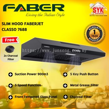 SYK Faber 7688 Faberjet Classo Slim Hood Wall Mounted Kitchen Appliances Hood Penyedut Asap Dapur Masak Free Gift