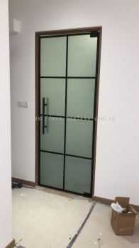 Elegantly Crafted Frosted Glass Door with Lattice Design for Stylish Interiors