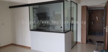 Elegant Glass Door & Panel for a Stylish Semi Open Kitchen