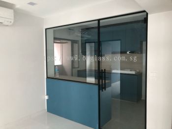 Elegant Glass Door & Panel for a Stylish Semi Open Kitchen