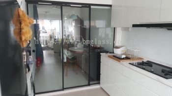 Modern Kitchen Sliding Glass Door with Sleek Black Frame | Enhance Your Kitchen's Style and Functionality