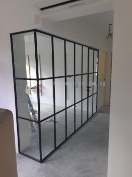 Stylish and Modern Black Frame Glass Partition for Elegant Spaces