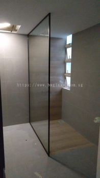 Contemporary Shower Glass Panel with Black Frame