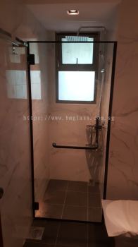 Swing Glass Door with Black Frame for Stylish Bathroom