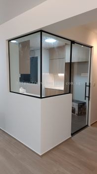 Elegant Glass Door& Panel for a Stylish Semi Open Kitchen 