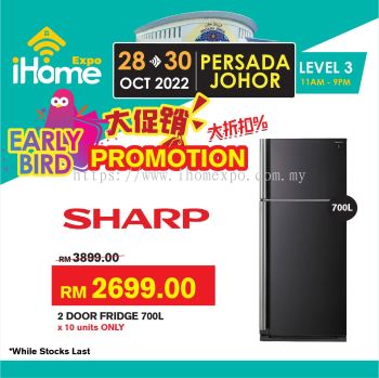 Lionmas Sharp 2Door Fridge 700 L from RM3899 to RM2699 x10 Units Only (iHome Expo Early Bird Promotion) 