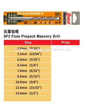 SF2 Flute Prepack Masonry Drill
