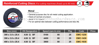 Reinforced Cutting Discs ( For cutting machines (fixed) up to 80m/s) - Metal