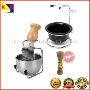 Portable Barber Salon Stainless Steel Shaving Soap Bowl and Stand Set Durable Free Shaving Brush