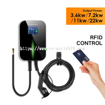 RFID Card EV Car Charging Station（16A 32A 3.6kw 7.2kw 11kw 22kw）with 5m SAE J1772 Cable & IEC 62196 Cable